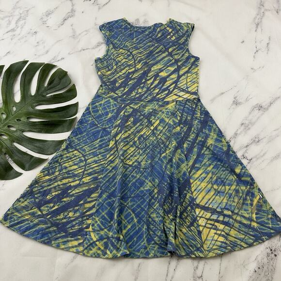 Krimson Klover Ripple Effect Dress Size M New Yellow Blue Fit Flare Geometric - Picture 7 of 10